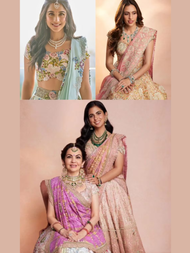 Nita Ambani, Isha Ambani, Radhika Merchant, Shloka Ambani dazzle in Anamika Khanna lehengas.